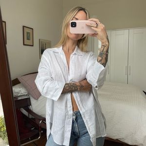ZARA WHITE LINEN BUTTON UP SHIRT